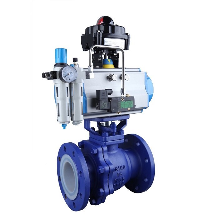Pneumatic cast steel WCB lined PTFE flange ball valve